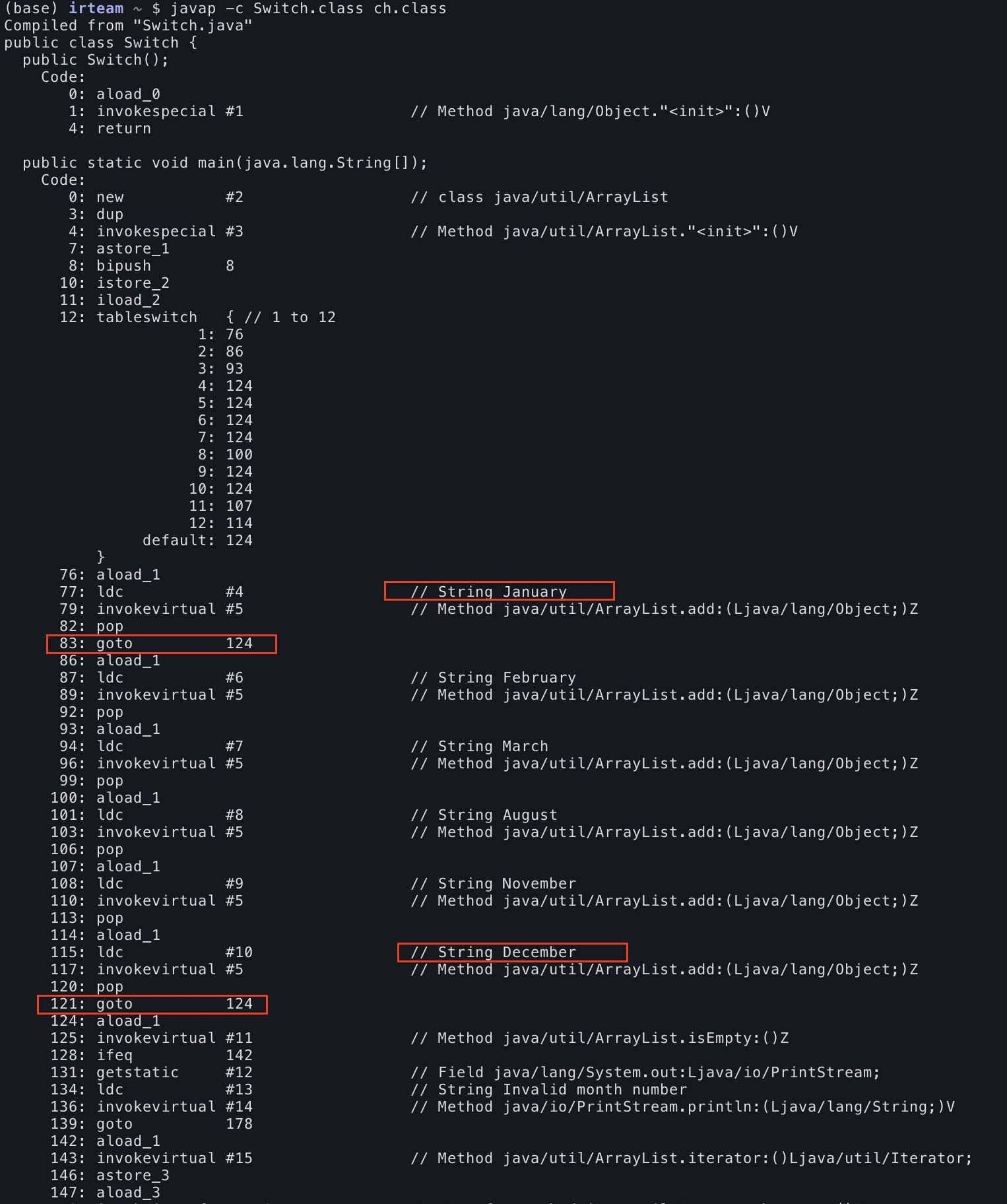 switch문 bytecode